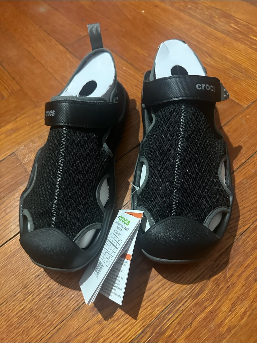CROCS Black Mesh Kids' Water Shoes with Hook-and-Loop Strap